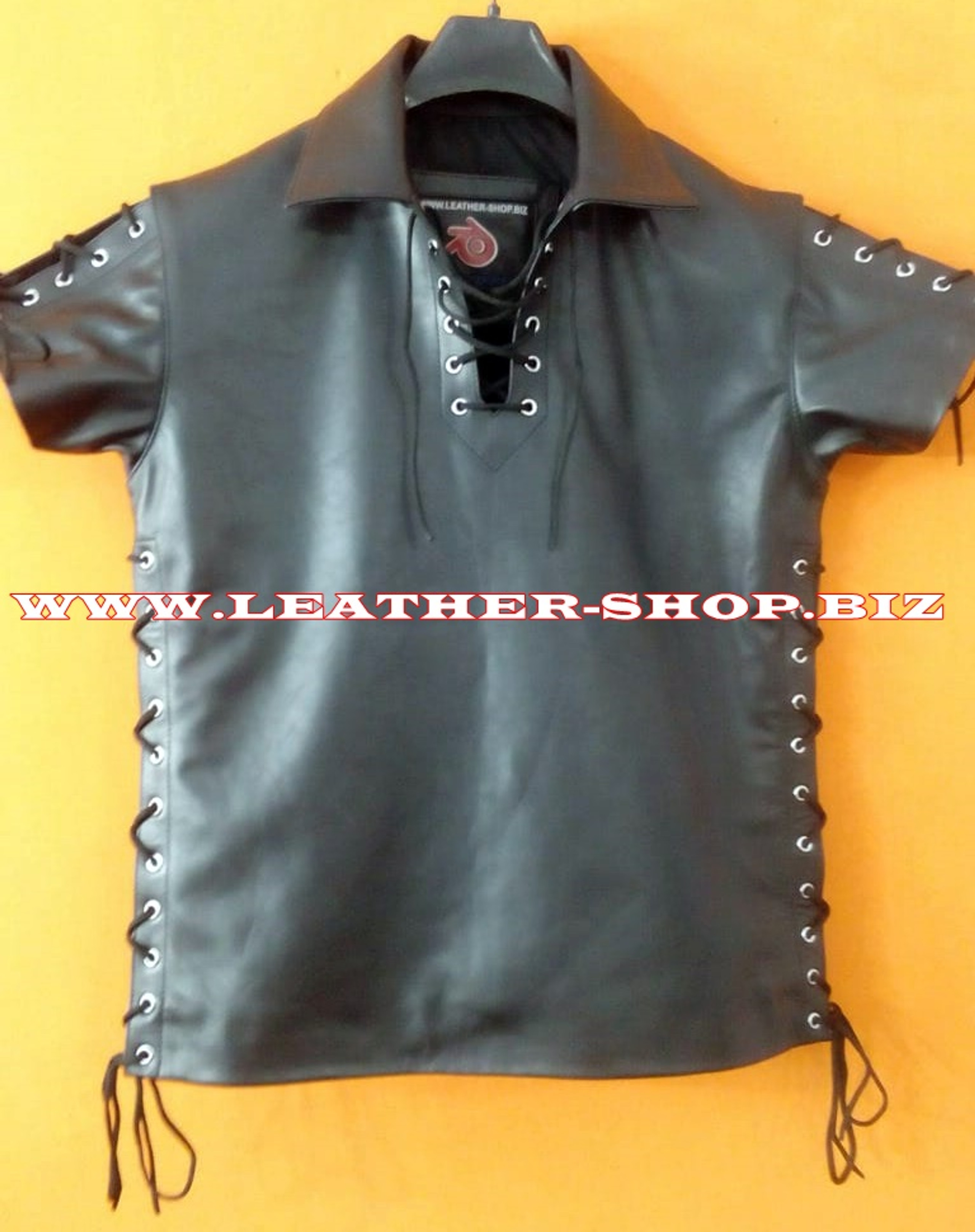 Leather Short Sleeve Shirt With Laces Style LS221 Custom-Made