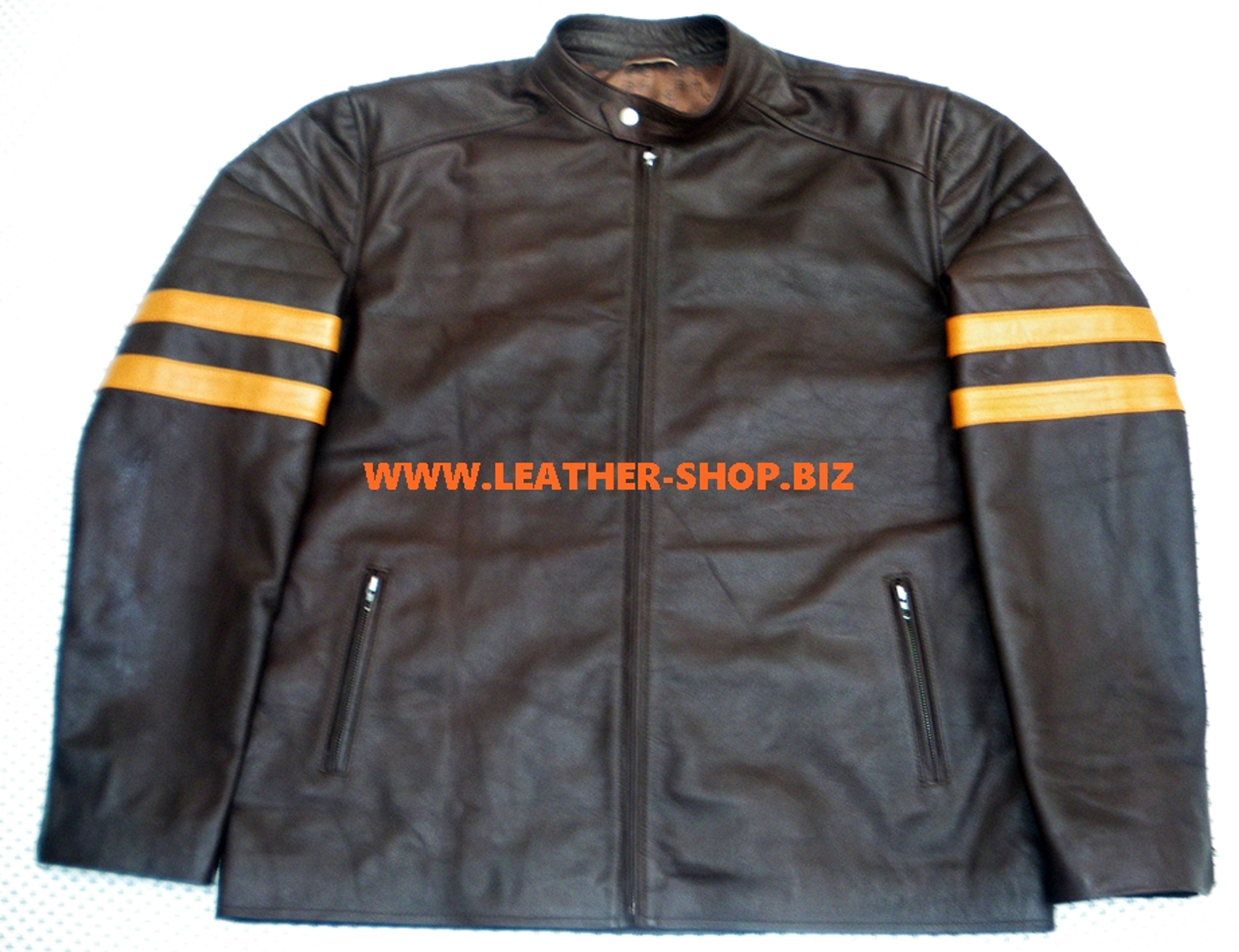 Leather Jacket Racer Style with Stripes MLJ225 Custom-Made In 9 Colors