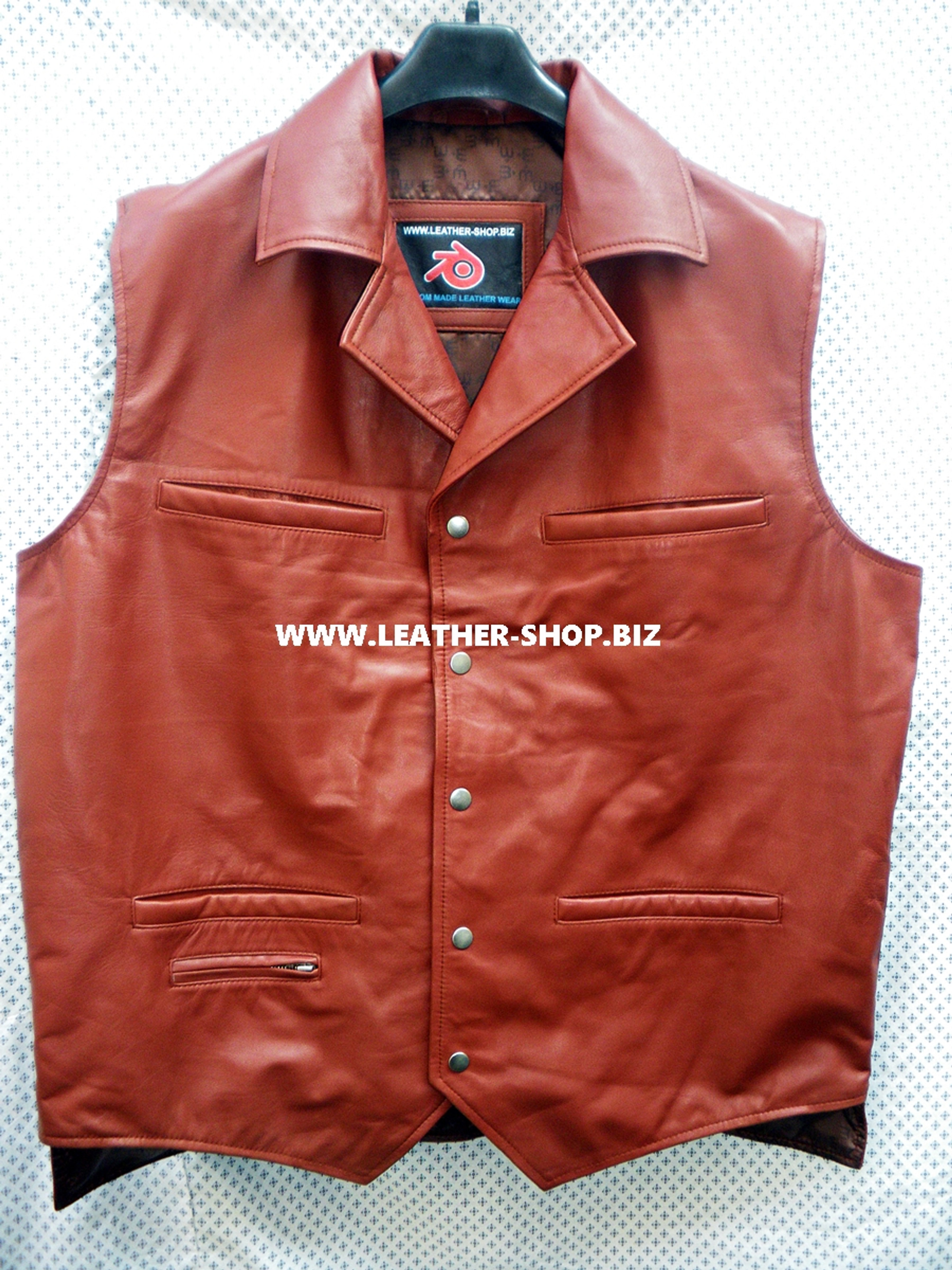 Mens Leather Vest Western Style MLV88 2 gun pockets, longer back