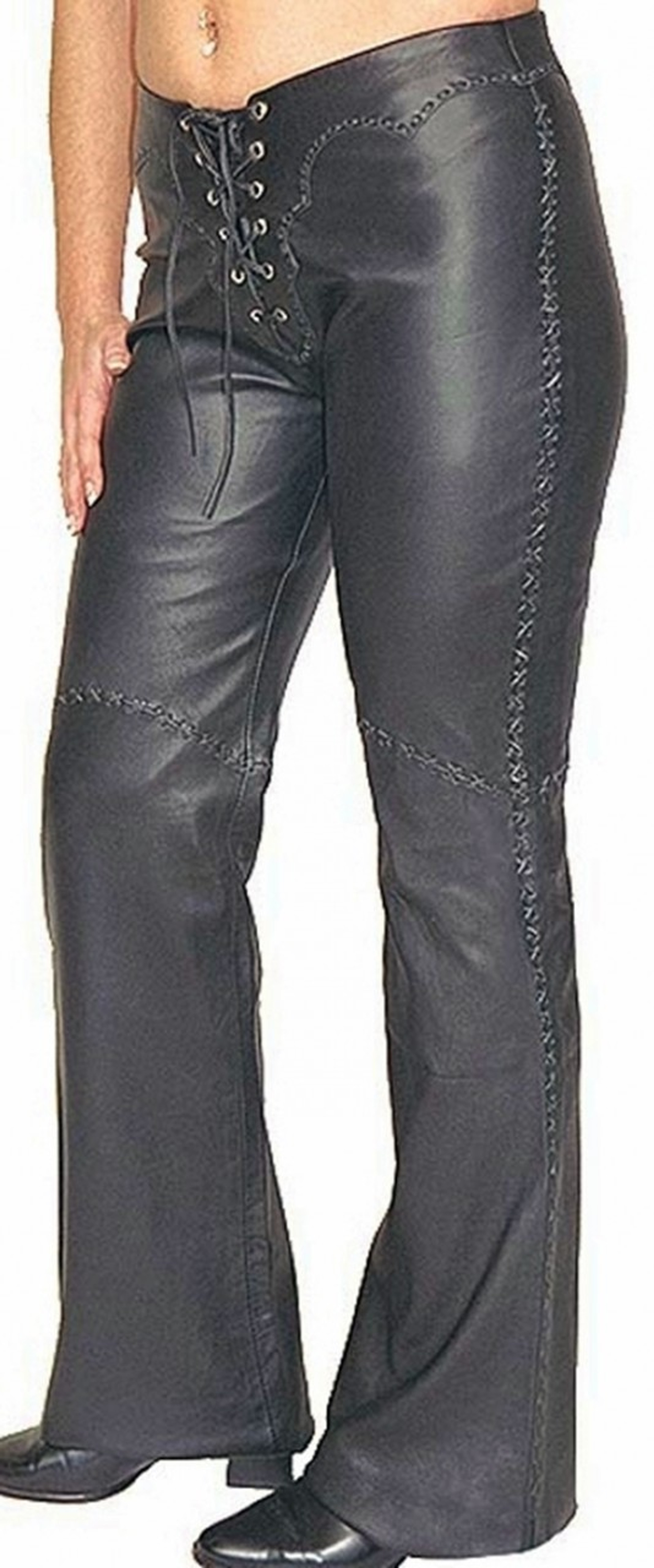 Lambskin Leather Pants WLP222 Detailed Stitching + lace-up front