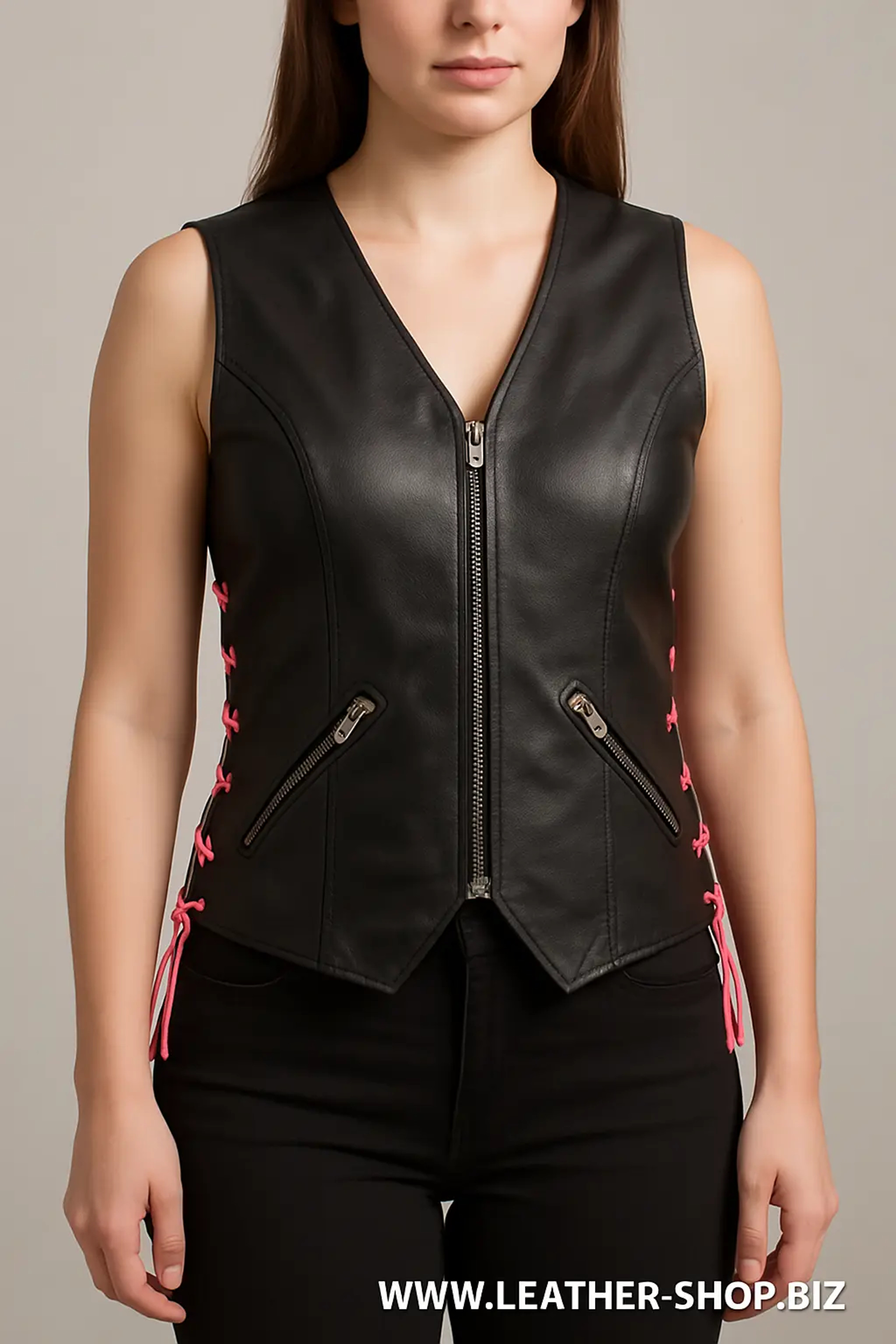 Ladies Leather Vest style WLV1248 available in 9 colors, all sizes
