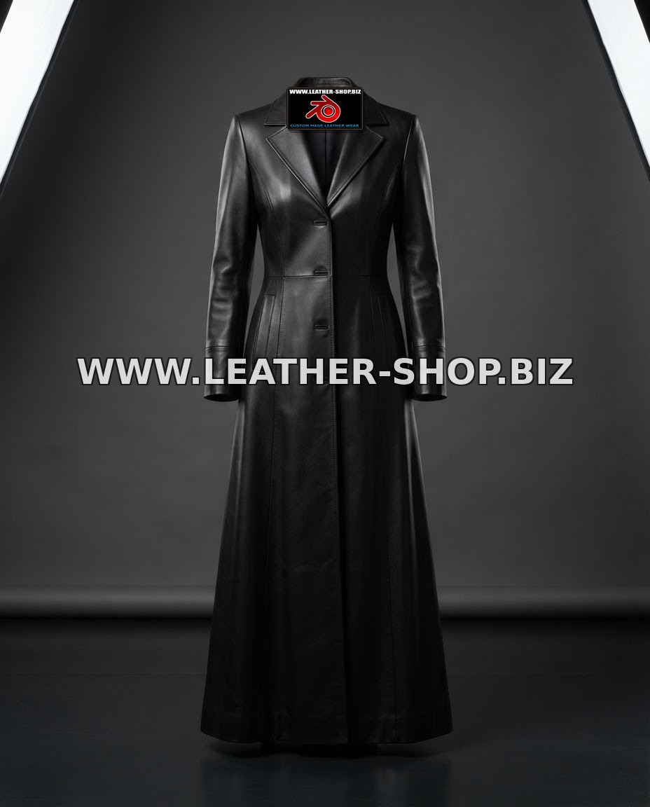Ladies Long Leather Coat LLC1805 Full-Length Tailored Custom-Made