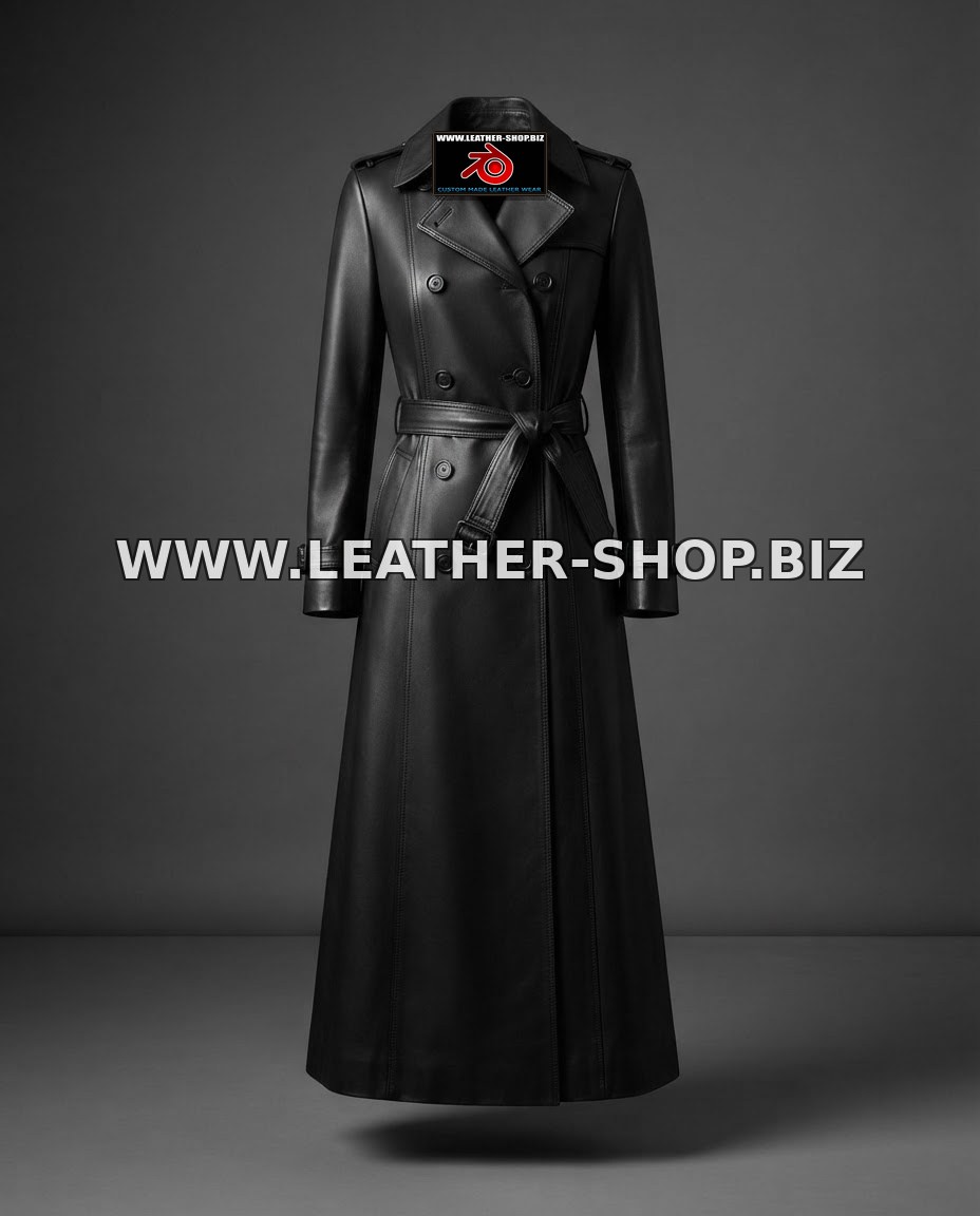 Ladies Leather Trench Coat LLC1801 Classic Belted Custom-Made