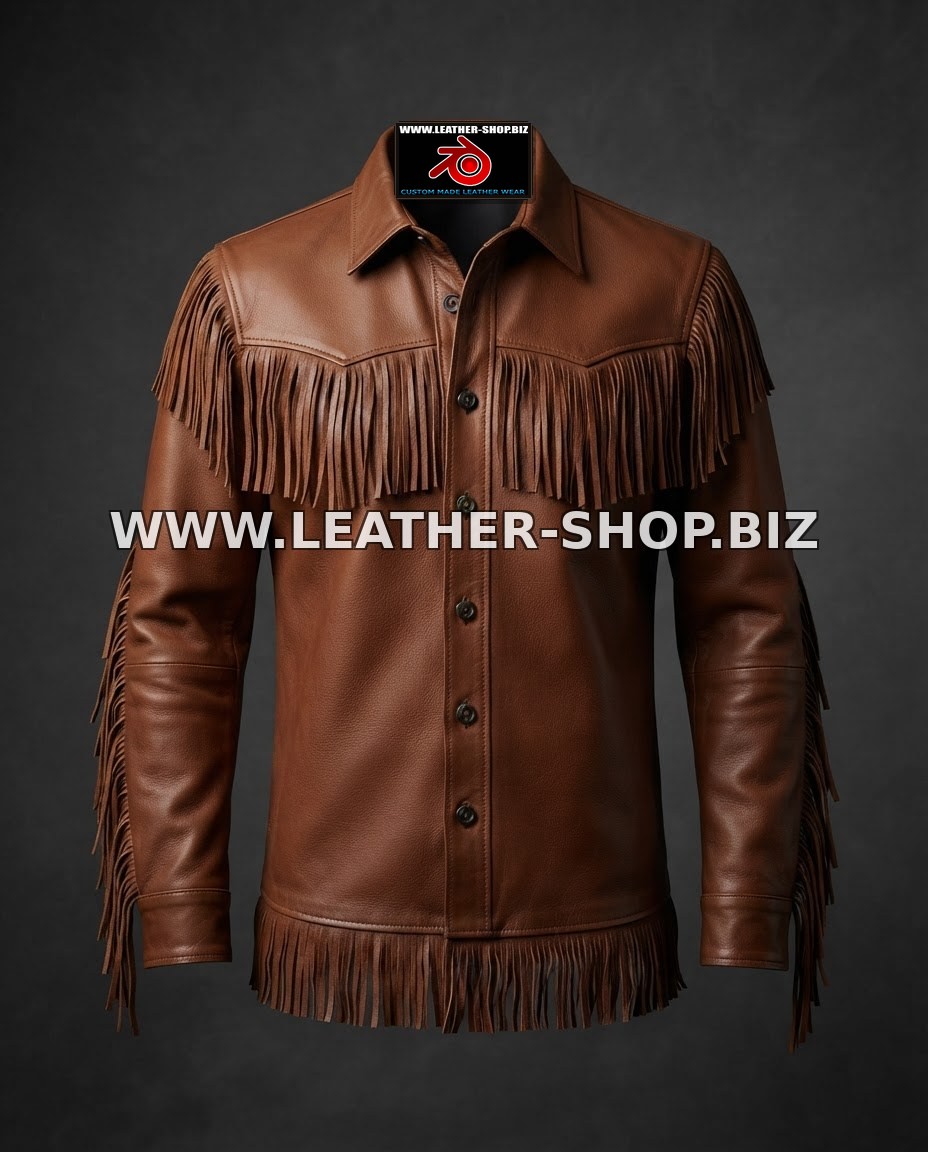 Leather Pullover Shirt with Fringe Custom Made Style LS099
