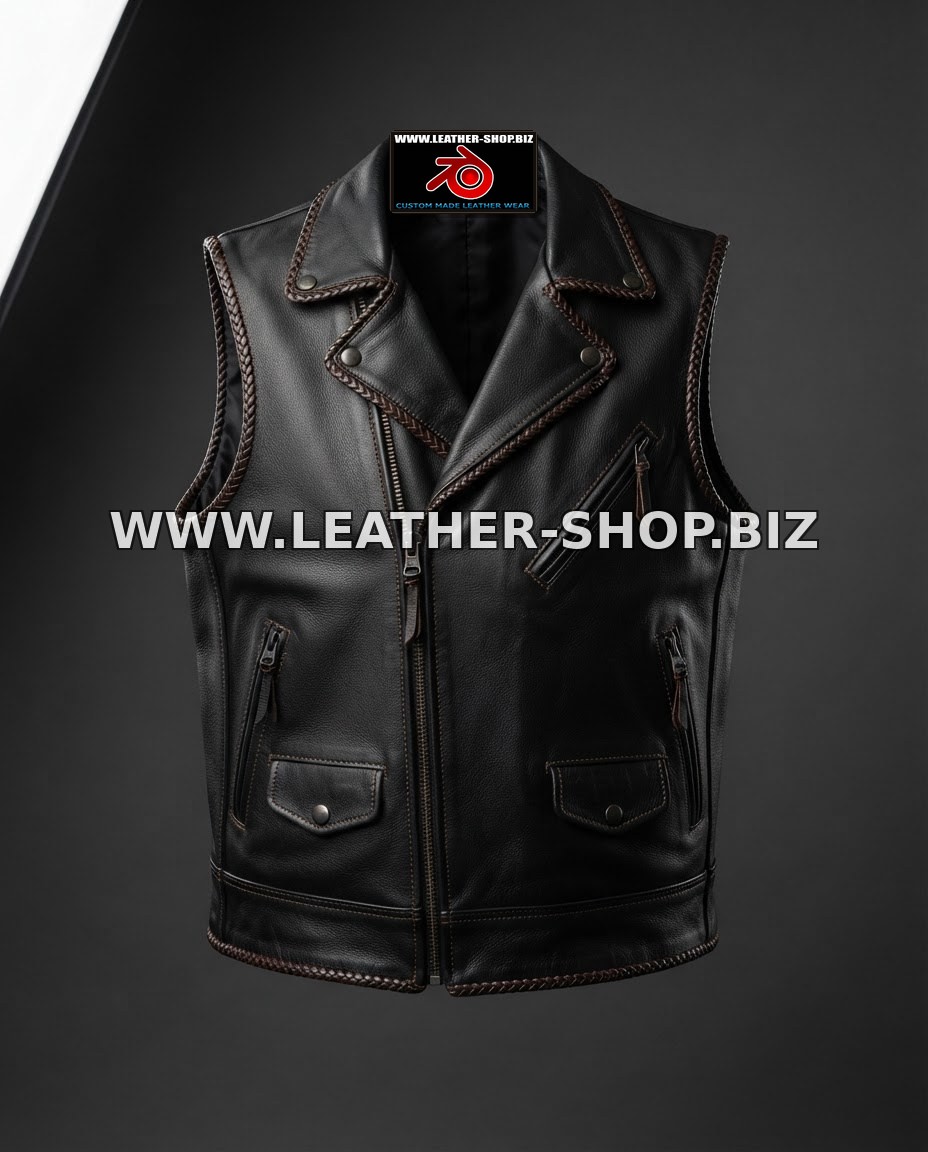 Leather Vest Braided Biker style MLVB732 Custom-Made All Colors